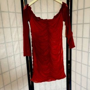 Long sleeve off the shoulder ruched dress